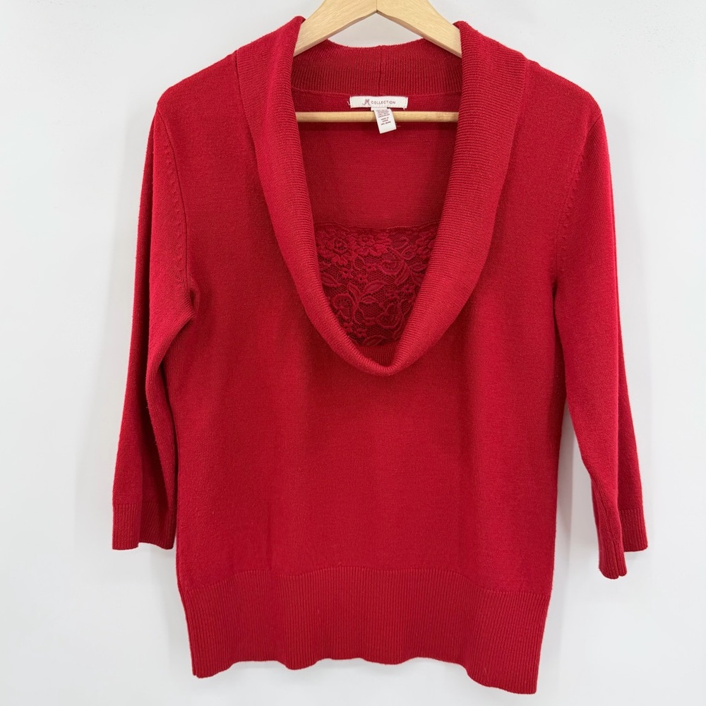 JM Collection Vibrant Red Cowl Neck Stretch Holiday Festive Sweater Size Small